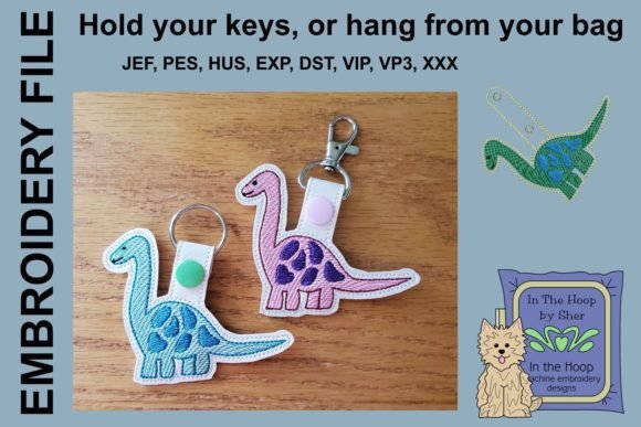 Dinosaur Key Fob Embroidery Design