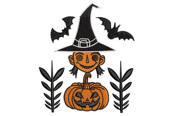 Halloween Ghost with Hat and Bat
